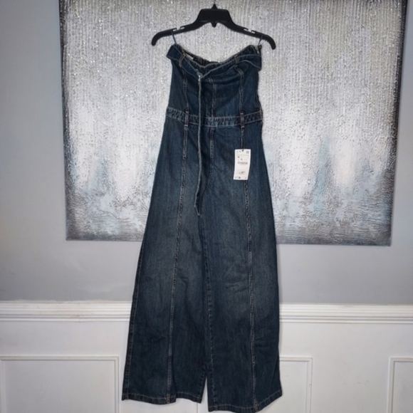 Zara TRF Strapless Dark Wash Denim Jumpsuit - Picture 3 of 6